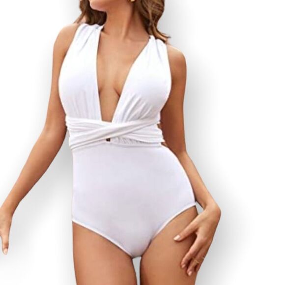 ZOMONETI White One Piece Swimsuit - Picture 1 of 9